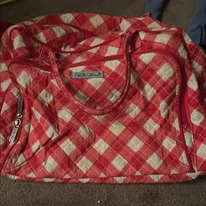 Pioneer woman, red and white checkered duffel bag